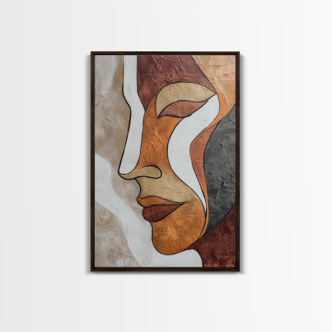 Single Continuous Line Female Face Framed Canvas Print, Minimalist Art, Boho Wall Art, Living Room Decor, Fine Art, Minimal, MIN-2x3-85