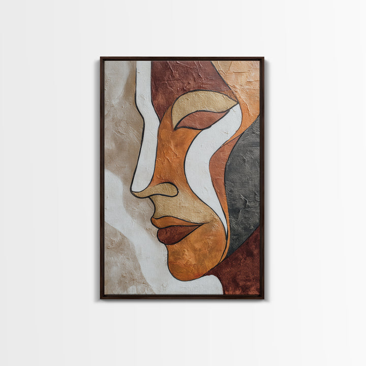 Single Continuous Line Female Face Framed Canvas Print, Minimalist Art, Boho Wall Art, Living Room Decor, Fine Art, Minimal, MIN-2x3-85