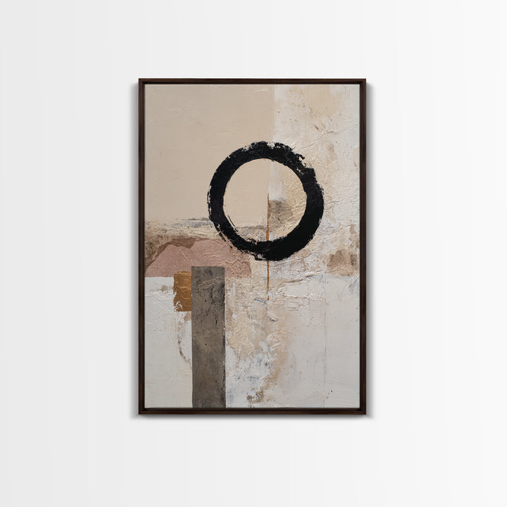 Single Black Circle on Warm Ivory Ground Canvas Print, Minimalist Art, Printables, Living Room Decor, Fine Art, Minimal, MIN-2x3-9