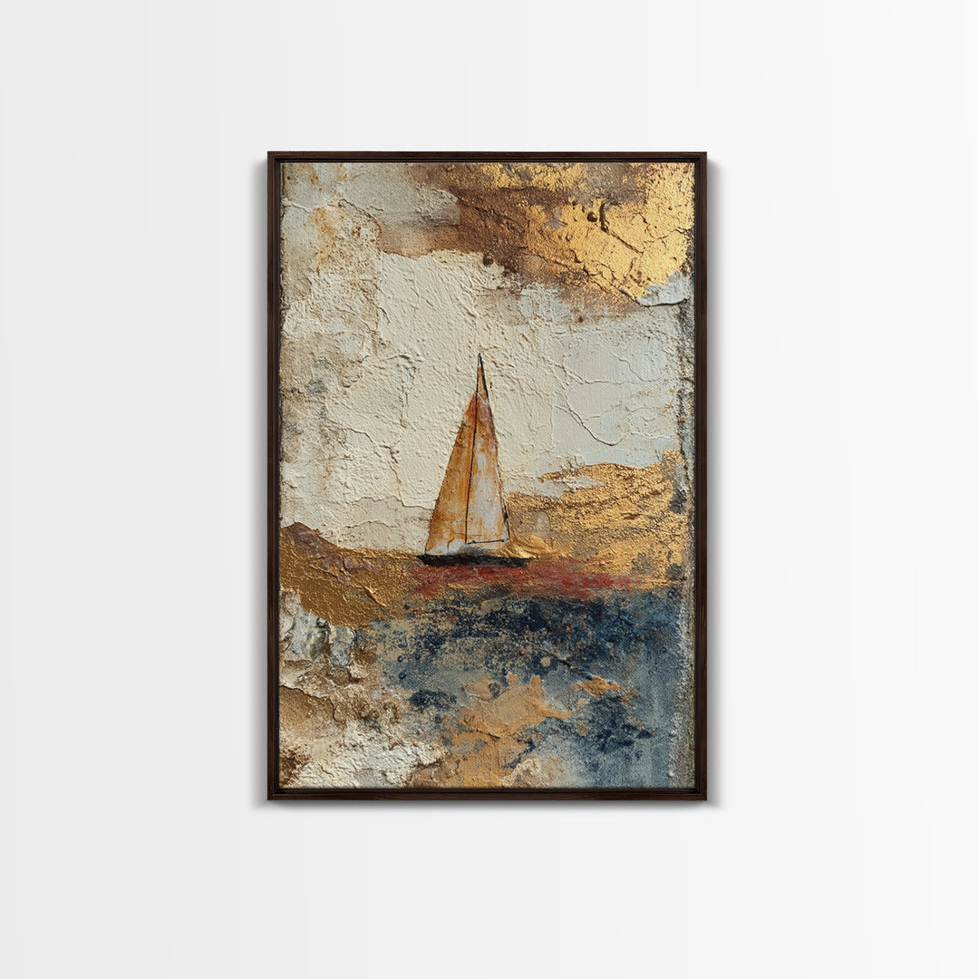 Tiny Sailboat under Open Sky Framed Canvas Print, Minimalist Art, Movie Poster, Living Room Decor, Fine Art, Minimal, MIN-2x3-94