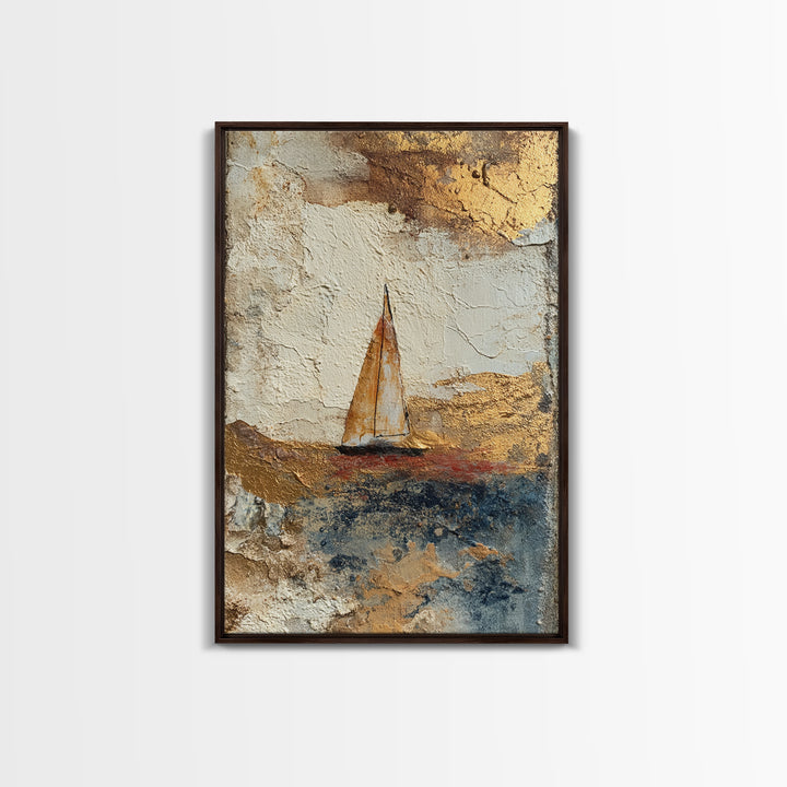 Tiny Sailboat under Open Sky Framed Canvas Print, Minimalist Art, Movie Poster, Living Room Decor, Fine Art, Minimal, MIN-2x3-94