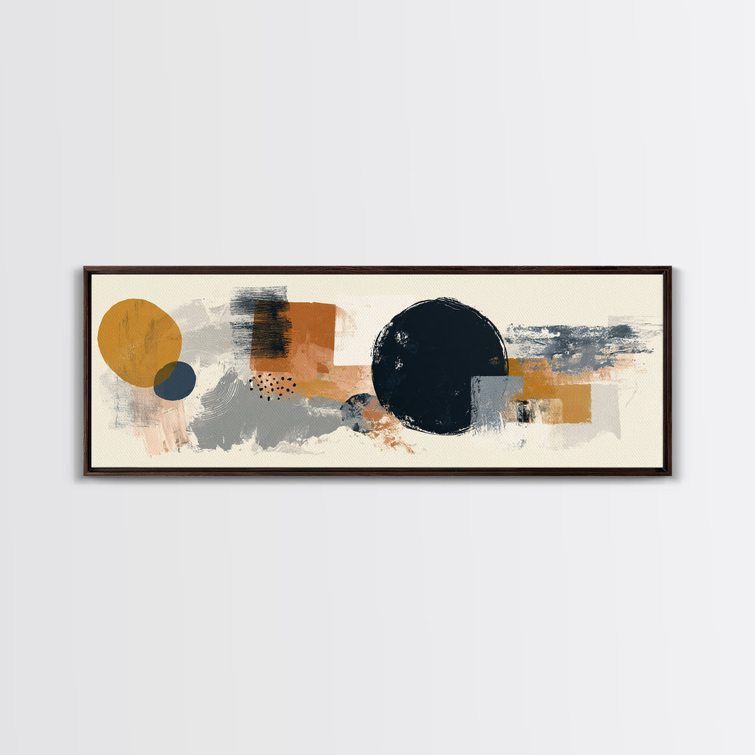 Single Black Circle on Warm Ivory Ground Framed Canvas Print, Minimalist Art, Unique Wall Art, Living Room Decor, Minimal, MIN-3x1-17
