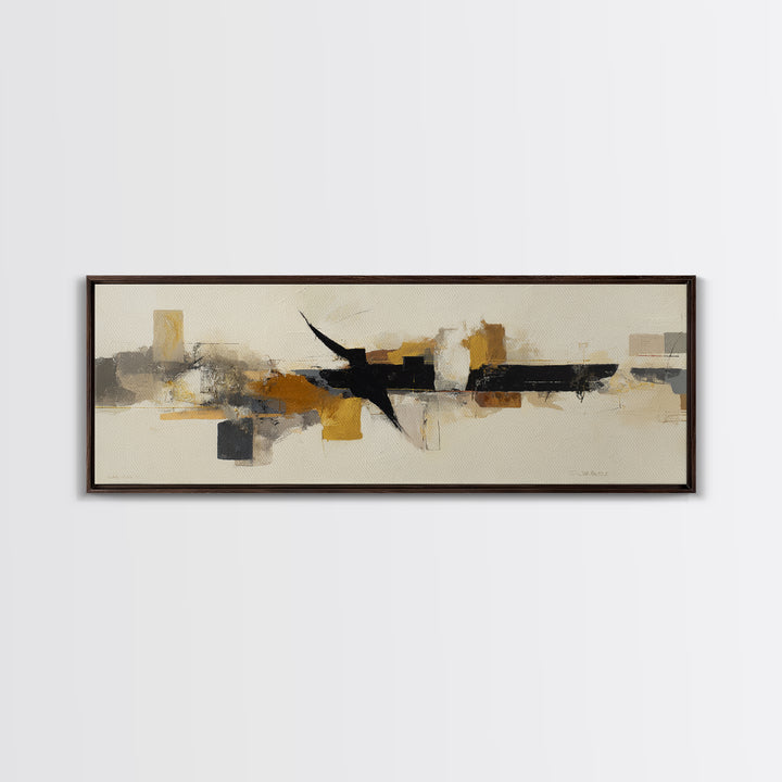Small Black Bird Crossing White Space Framed Canvas Print, Minimalist Art, Art Prints, Living Room Decor, Oil Painting, Minimal, MIN-3x1-47