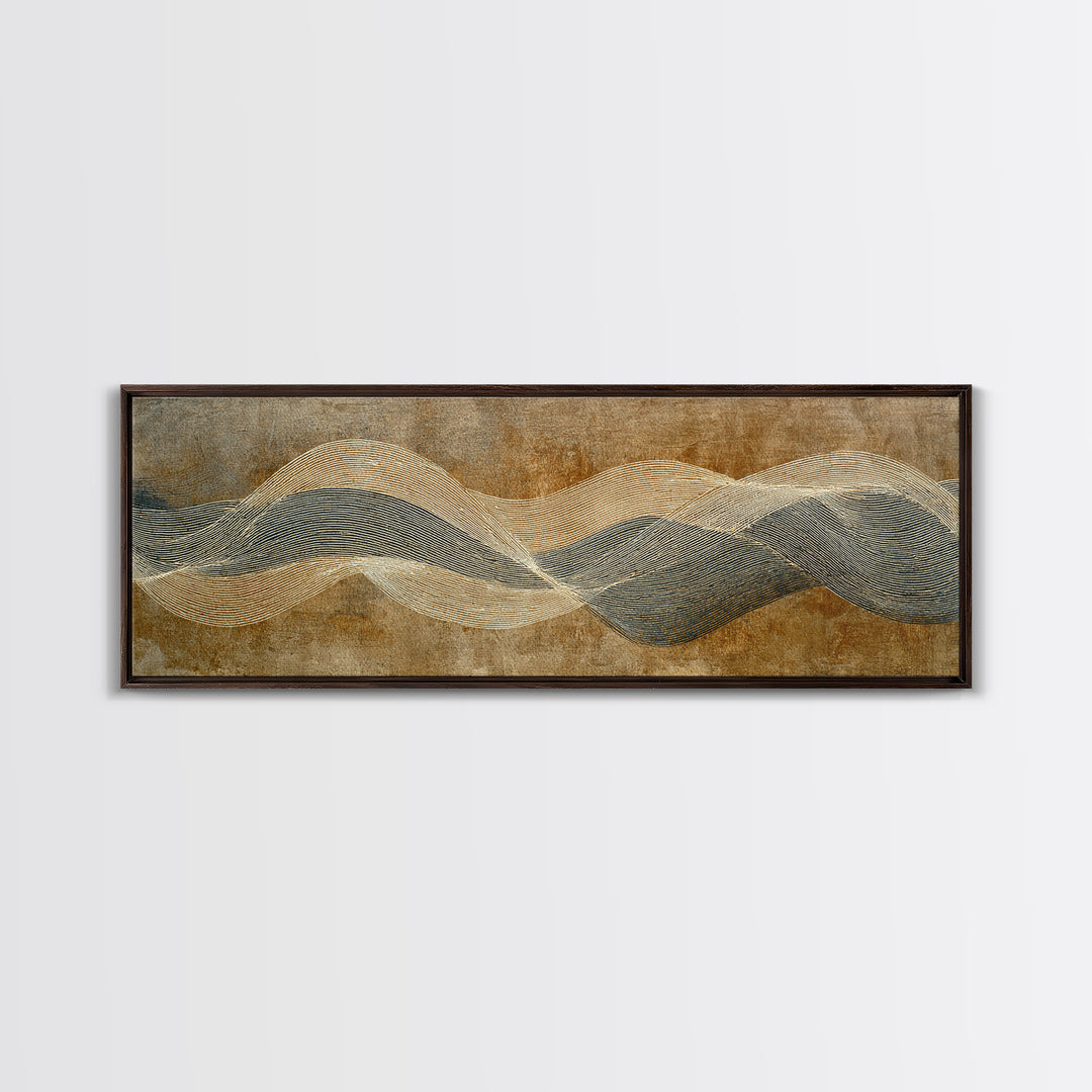 Minimal Abstract Wave Line Framed Canvas Print, Minimalist Art, Abstract Painting, Living Room Decor, Fine Art, Minimal, MIN-3x1-53