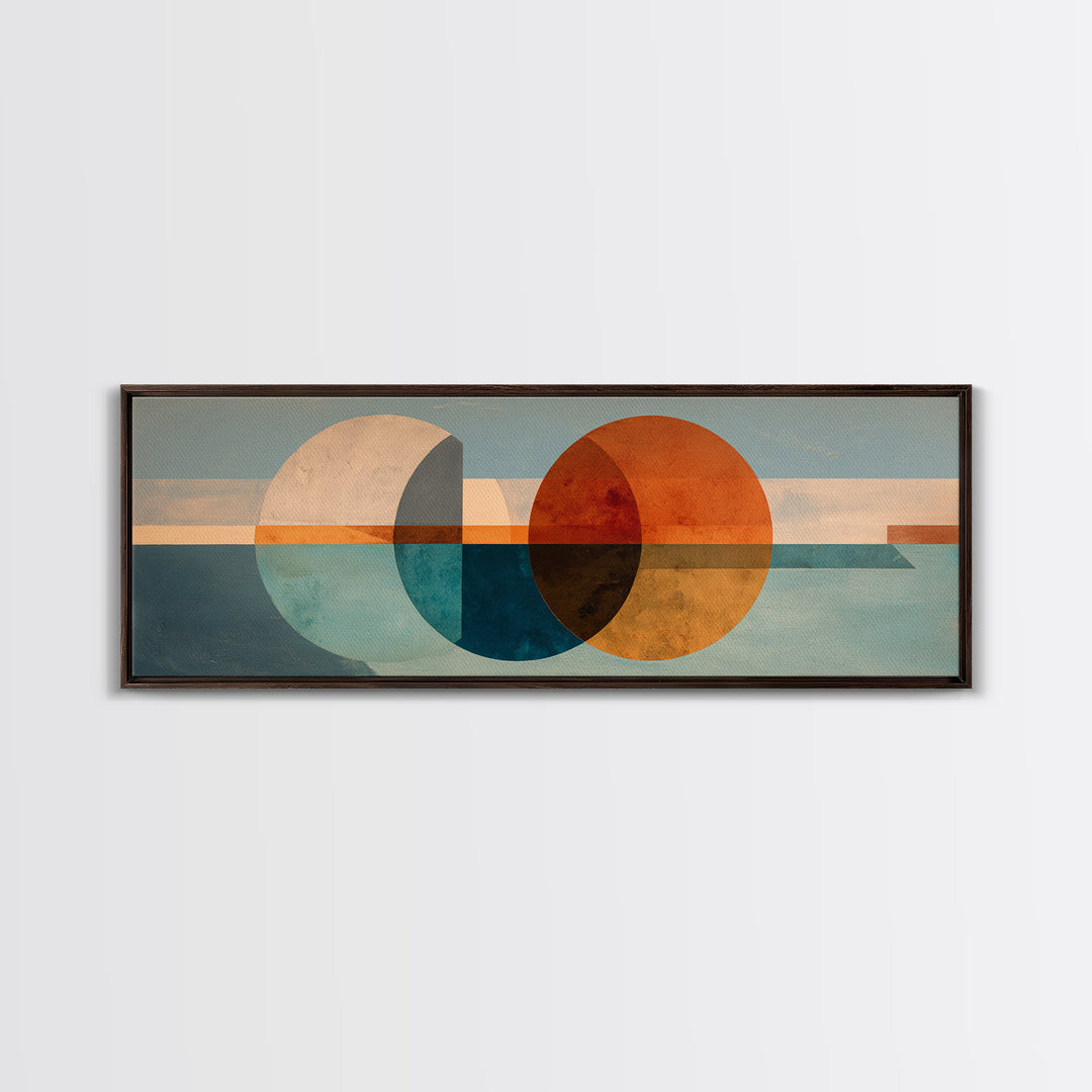 Minimal Moon over a Pale Ocean Framed Canvas Print, Minimalist Art, Neutral Decor, Living Room Decor, Oil Painting, Minimal, MIN-3x1-73