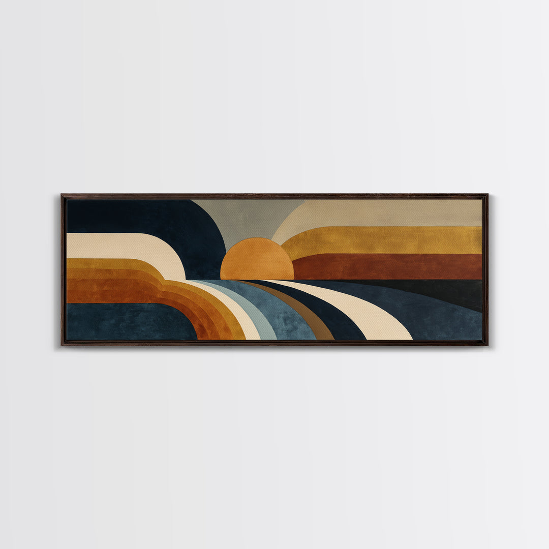 Simple Geometric Sun Framed Canvas Print, Minimalist Art, Boho, Living Room Decor, Abstract Art, Minimal, Abstract Painting, MIN-3x1-79