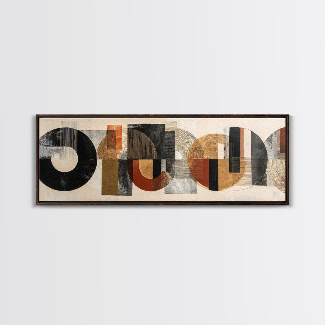 Single Black Circle on Warm Ivory Ground Framed Canvas Print, Minimalist Art, Boho Decor, Living Room Decor, Oil Painting, MIN-3x1-89
