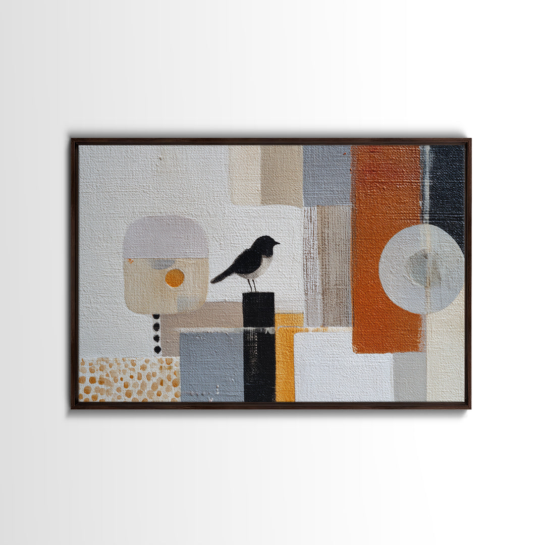 Small Black Bird Crossing White Space Canvas Print, Minimalist Art, Modern Decor, Living Room Decor, Fine Art, Minimal, MIN-3x2-11