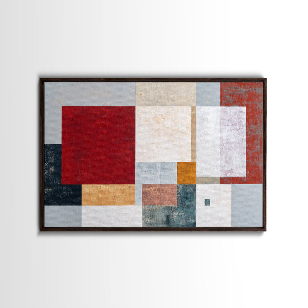 One Red Square Balanced Framed Canvas Print, Minimalist Art, Large Wall Art, Living Room Decor, Minimal, Japanese Wall Art, MIN-3x2-14