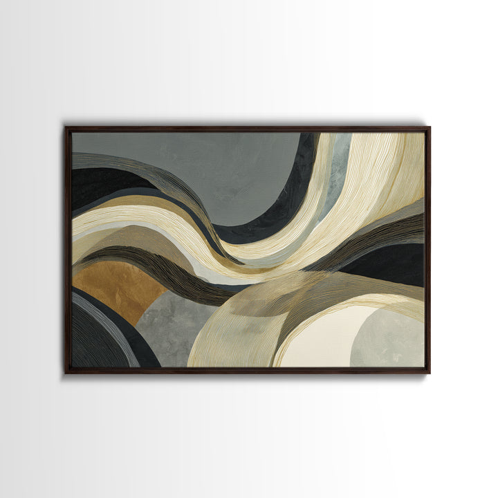 Single Gold Line Curve on Charcoal Framed Canvas Print, Minimalist Art, Gallery Decor, Living Room Decor, Fine Art, Minimal, MIN-3x2-45