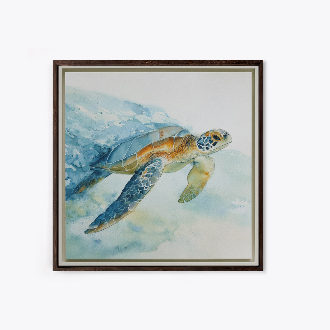 Sea Turtle Gliding Through Clear Blue Water Canvas Print, Marine Life Art, Coastal Home Decor, Living Room Decor, Marine, MLA-1x1-25