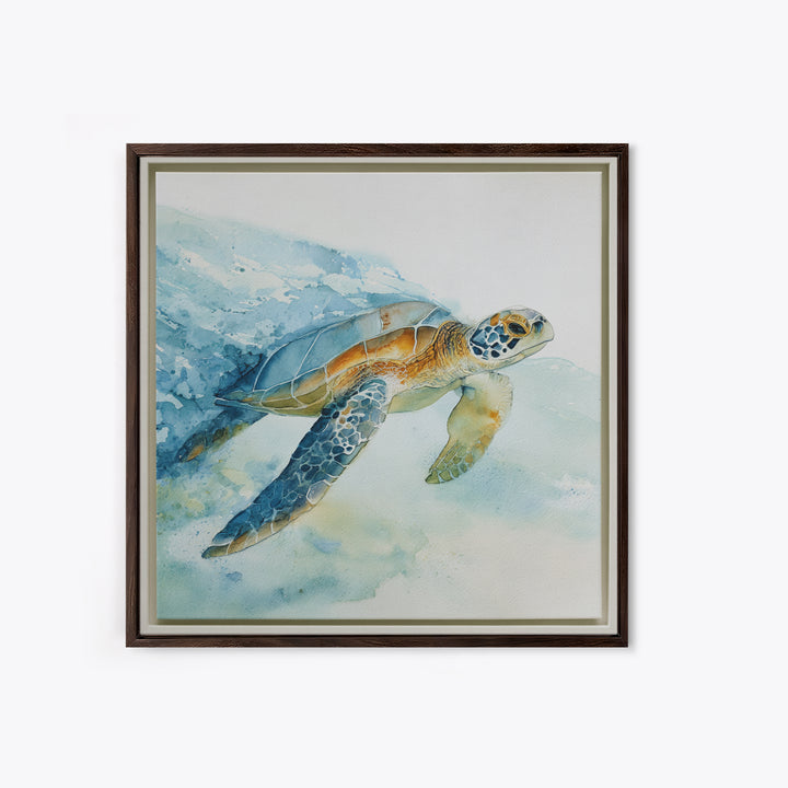 Sea Turtle Gliding Through Clear Blue Water Canvas Print, Marine Life Art, Coastal Home Decor, Living Room Decor, Marine, MLA-1x1-25