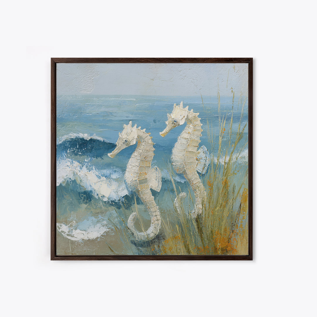 Seahorse Pair Among Sea Grass Framed Canvas Print, Marine Life Art, Nautical Art, Living Room Decor, Fine Art, Marine, MLA-1x1-53