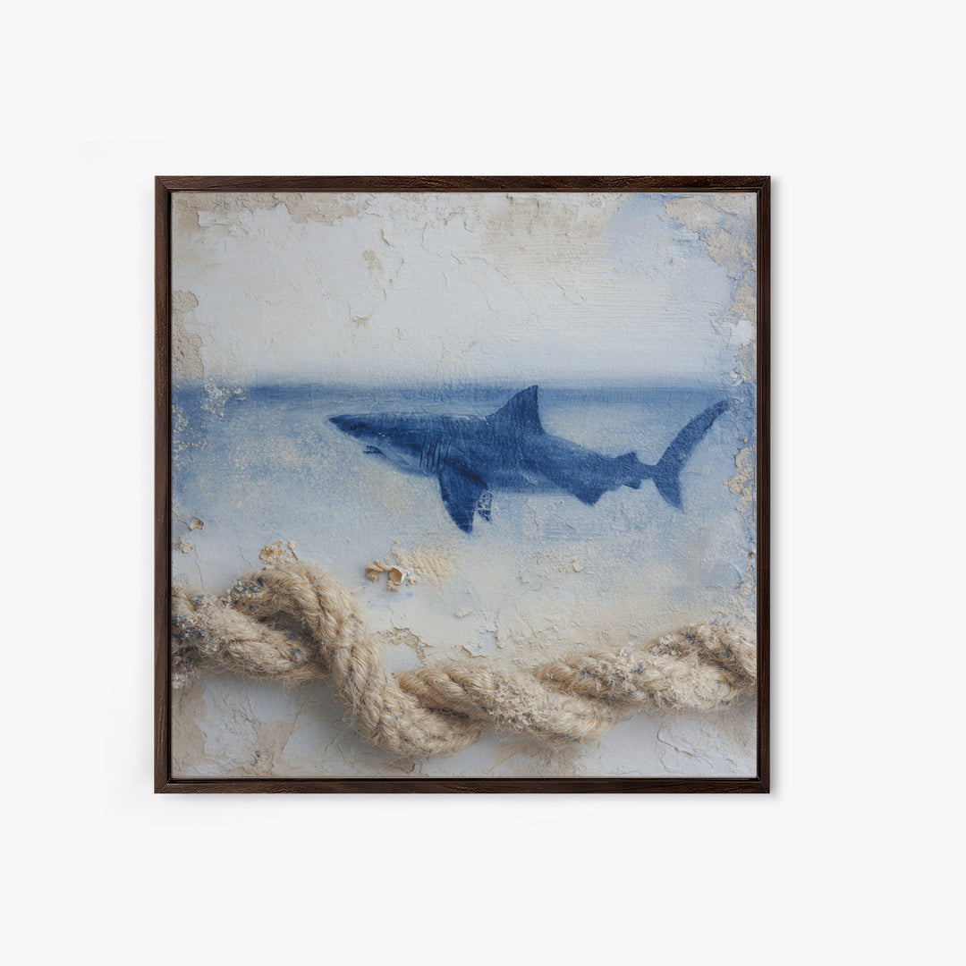 Shark Silhouette in Deep Blue Light Canvas Print, Marine Life Art, Fish Wall Art, Living Room Decor, Fine Art, Marine, MLA-1x1-60