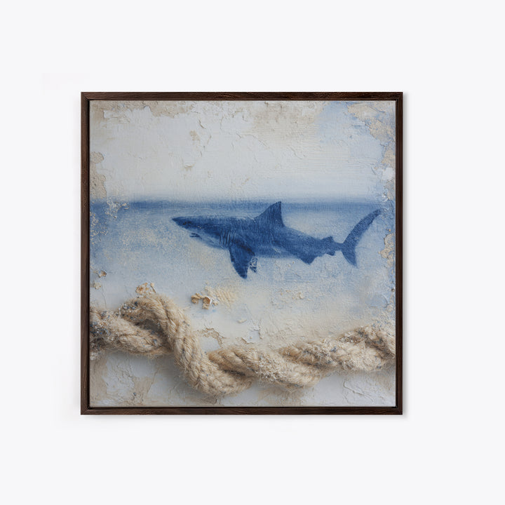 Shark Silhouette in Deep Blue Light Canvas Print, Marine Life Art, Fish Wall Art, Living Room Decor, Fine Art, Marine, MLA-1x1-60