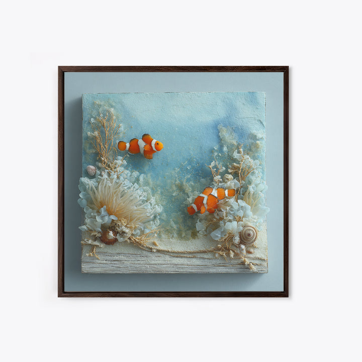 Clownfish Around Anemone Tentacles Framed Canvas Print, Marine Life Art, Nautical Art, Living Room Decor, Fine Art, Marine, MLA-1x1-68