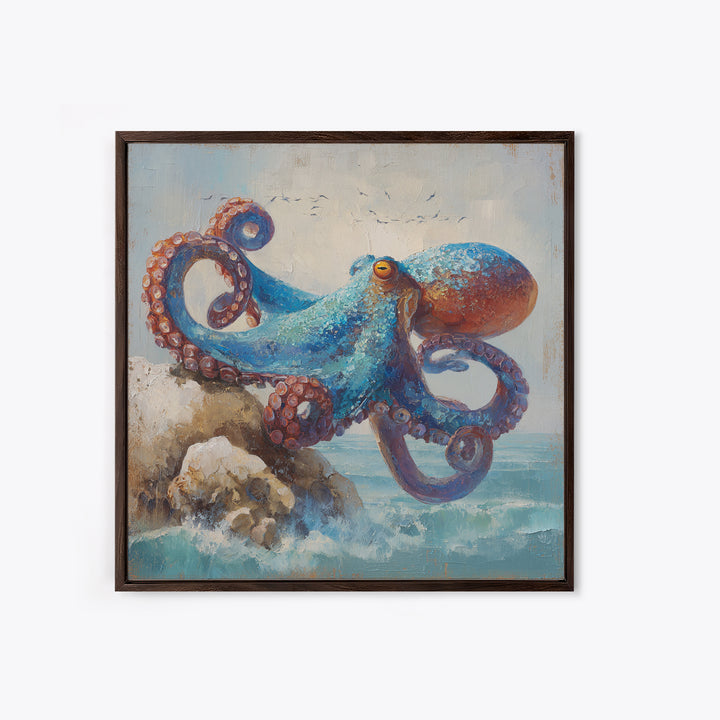 Octopus Curling Around Coral Canvas Print, Marine Life Art, Handmade Art, Living Room Decor, Fine Art, Marine, MLA-1x1-75