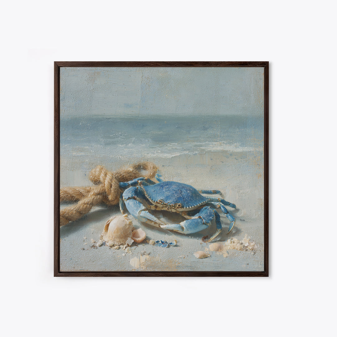 Blue Crab with Painterly Shell Texture Canvas Print, Marine Life Art, Modern, Living Room Decor, Oil Painting, Marine, MLA-1x1-82