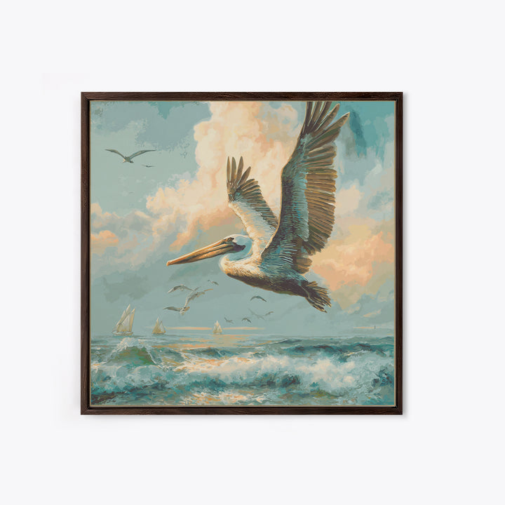 Pelican Diving Toward Fish Near Surface Canvas Print, Marine Life Art, Marine Life, Living Room Decor, Oil Painting, Marine, MLA-1x1-95