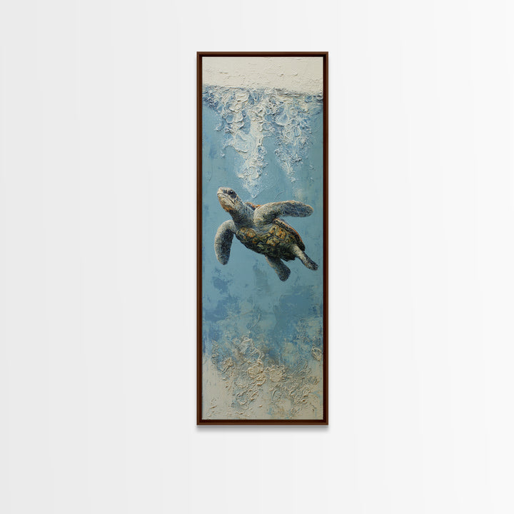 Bioluminescent Plankton Around Swimming Turtle Canvas Print, Marine Life Art, Fish Wall Art, Living Room Decor, Oil Painting, MLA-1x3-12