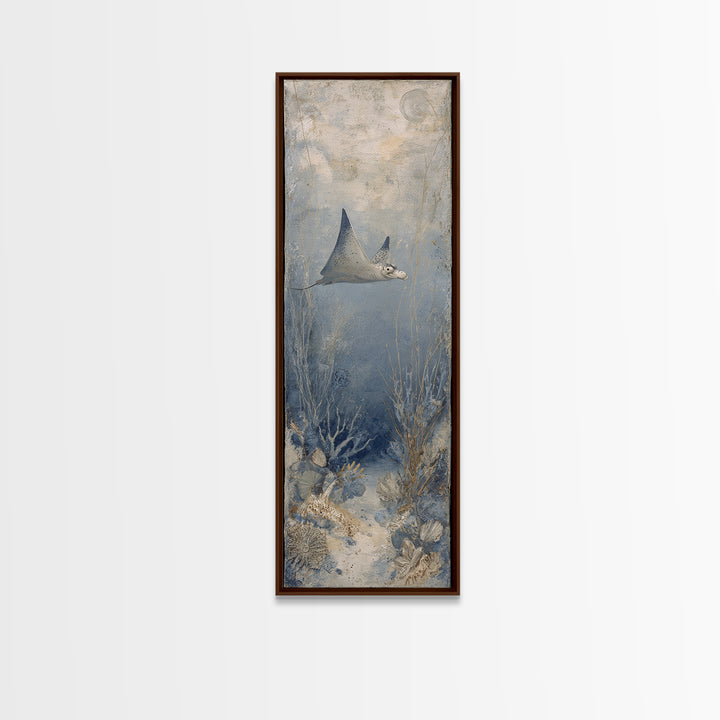 Manta Ray Flying Through Underwater Light Canvas Print, Marine Life Art, Beach House Decor, Living Room Decor, Fine Art, Marine, MLA-1x3-26
