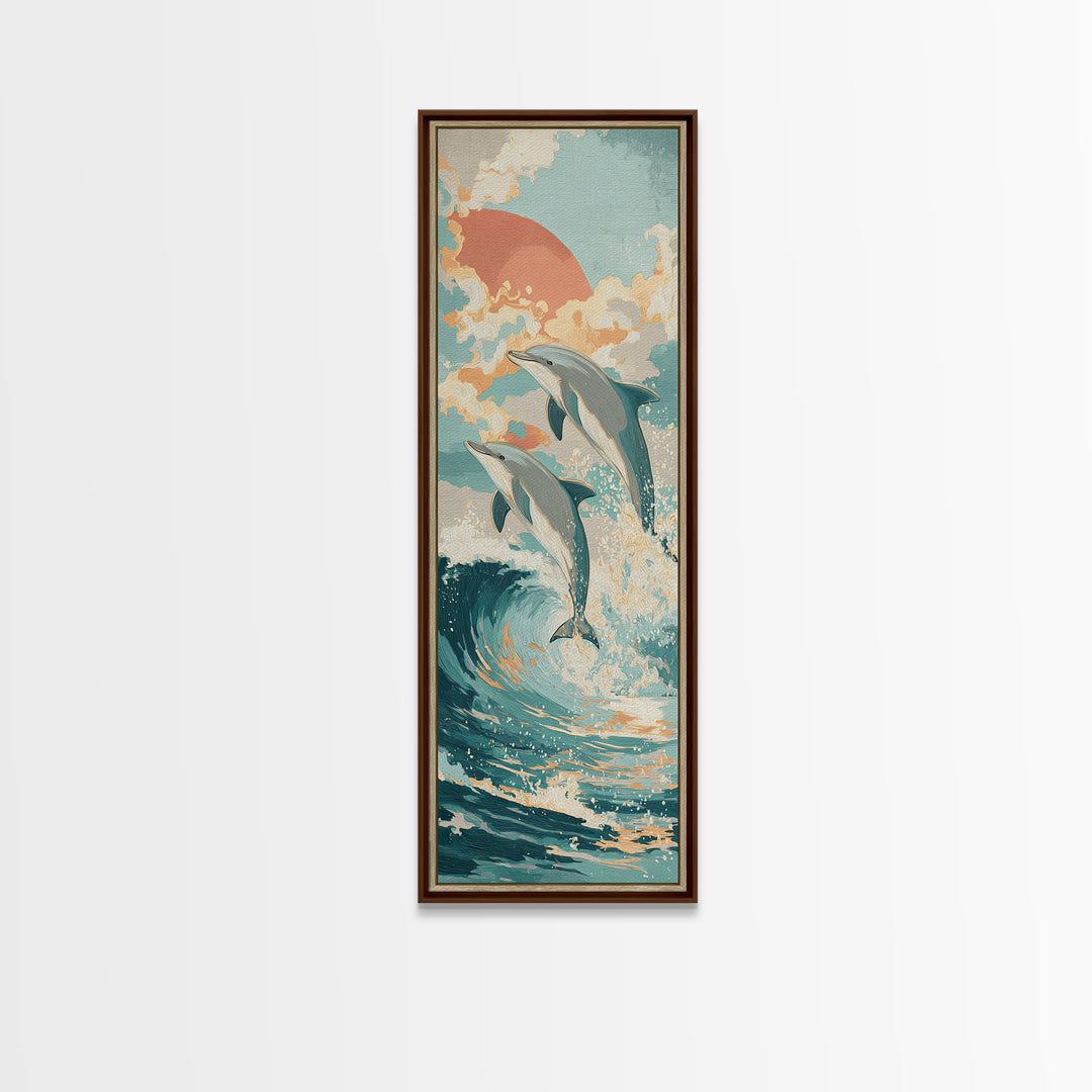 Dolphins Leaping Through Sunlit Waves Canvas Print, Marine Life Art, Wall Decor, Living Room Decor, Fine Art, Marine, MLA-1x3-43