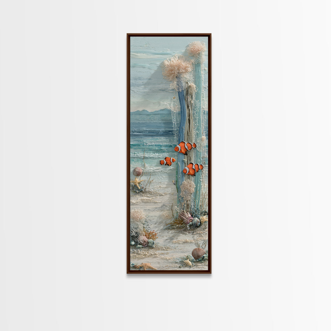 Clownfish Around Anemone Tentacles Canvas Print, Marine Life Art, Statement Artwork, Living Room Decor, Fine Art, Marine, MLA-1x3-56