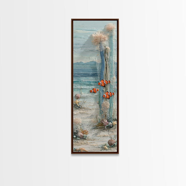 Clownfish Around Anemone Tentacles Canvas Print, Marine Life Art, Statement Artwork, Living Room Decor, Fine Art, Marine, MLA-1x3-56