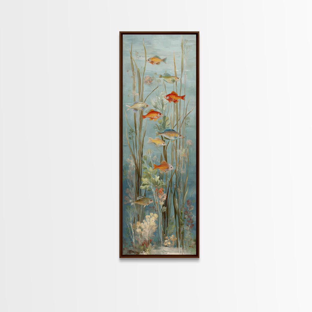 Coral Reef Panorama Framed Canvas Print, Marine Life Art, Pastel Wall Art, Living Room Decor, Oil Painting, Marine, MLA-1x3-69