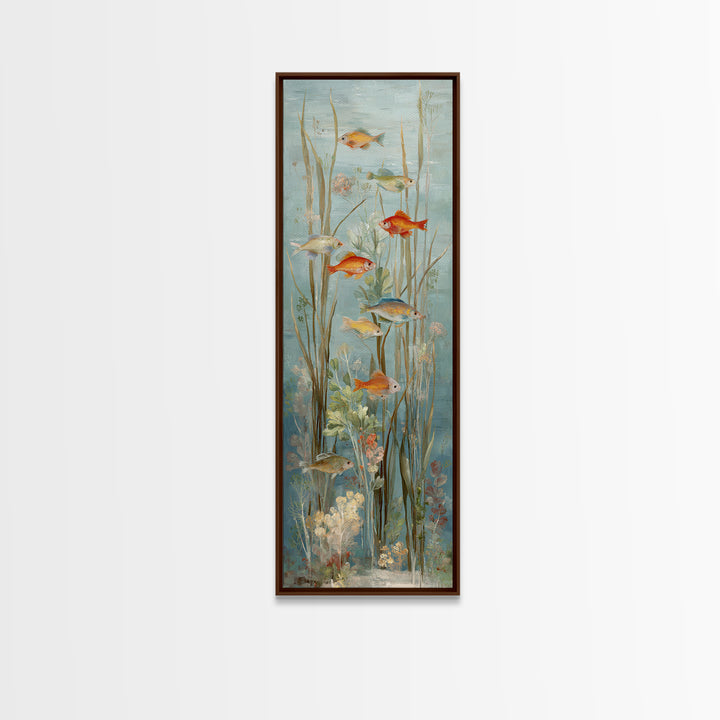 Coral Reef Panorama Framed Canvas Print, Marine Life Art, Pastel Wall Art, Living Room Decor, Oil Painting, Marine, MLA-1x3-69