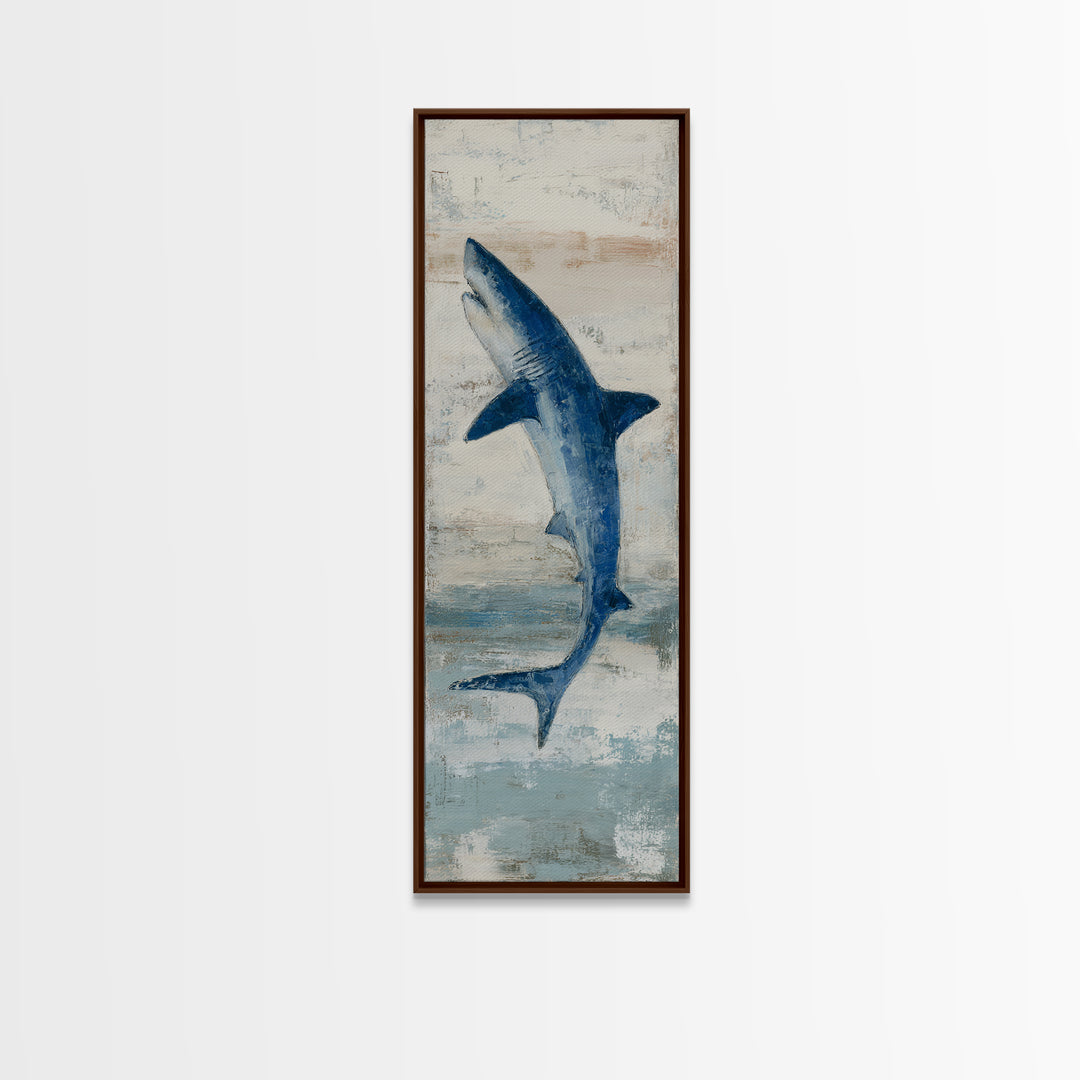 Shark Silhouette in Deep Blue Light Canvas Print, Marine Life Art, Art Print, Living Room Decor, Fine Art, Marine, Coastal Art, MLA-1x3-72