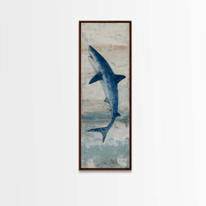 Shark Silhouette in Deep Blue Light Canvas Print, Marine Life Art, Art Print, Living Room Decor, Fine Art, Marine, Coastal Art, MLA-1x3-72