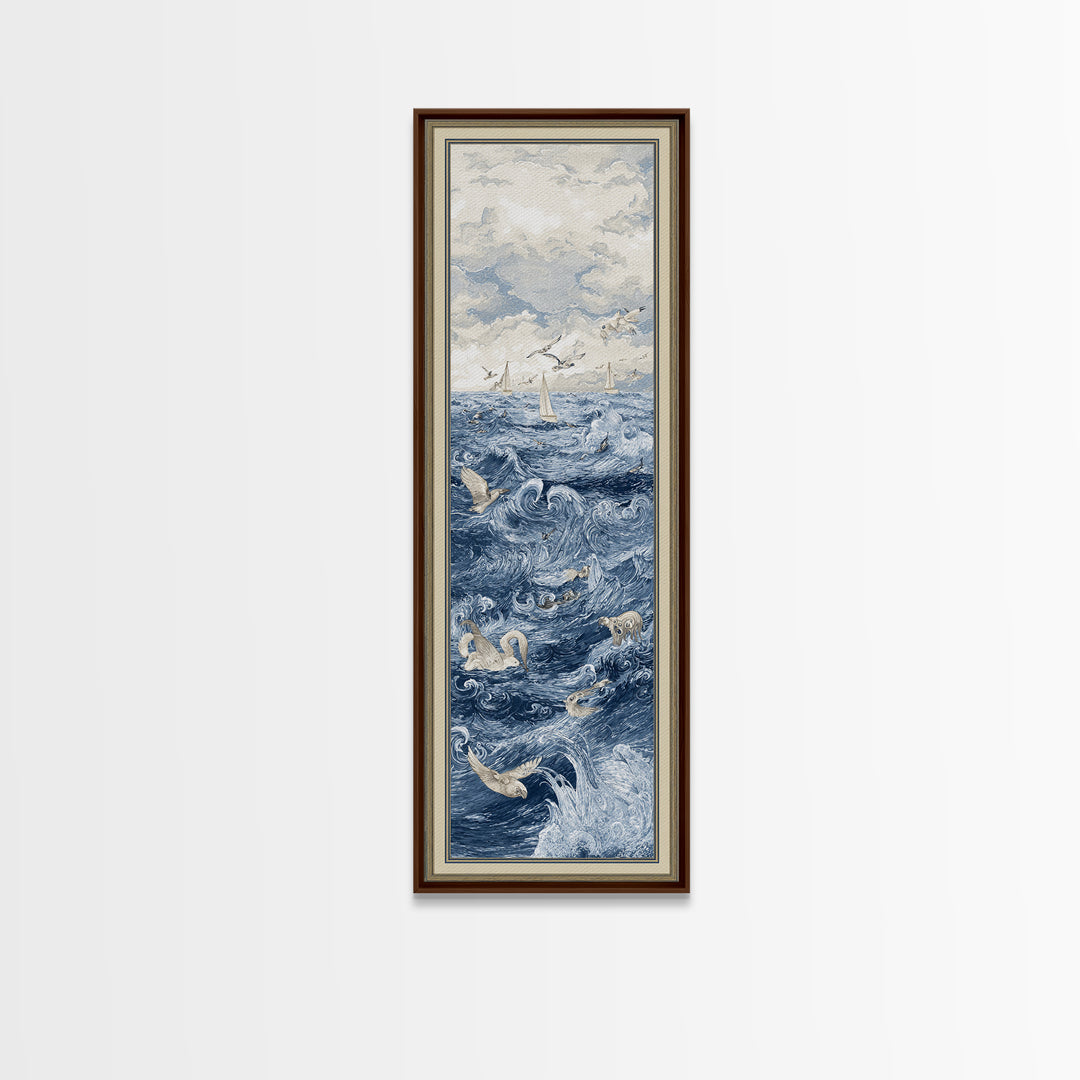 Squid in a Mysterious Midnight Sea Framed Canvas Print, Marine Life Art, Room Decor, Living Room Decor, Fine Art, Marine, MLA-1x3-79