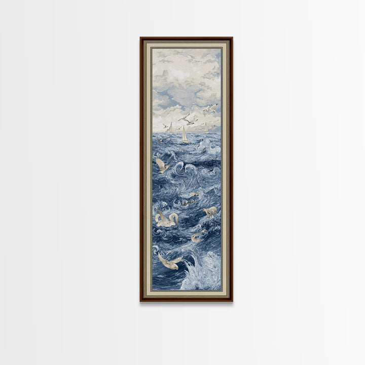 Squid in a Mysterious Midnight Sea Framed Canvas Print, Marine Life Art, Room Decor, Living Room Decor, Fine Art, Marine, MLA-1x3-79