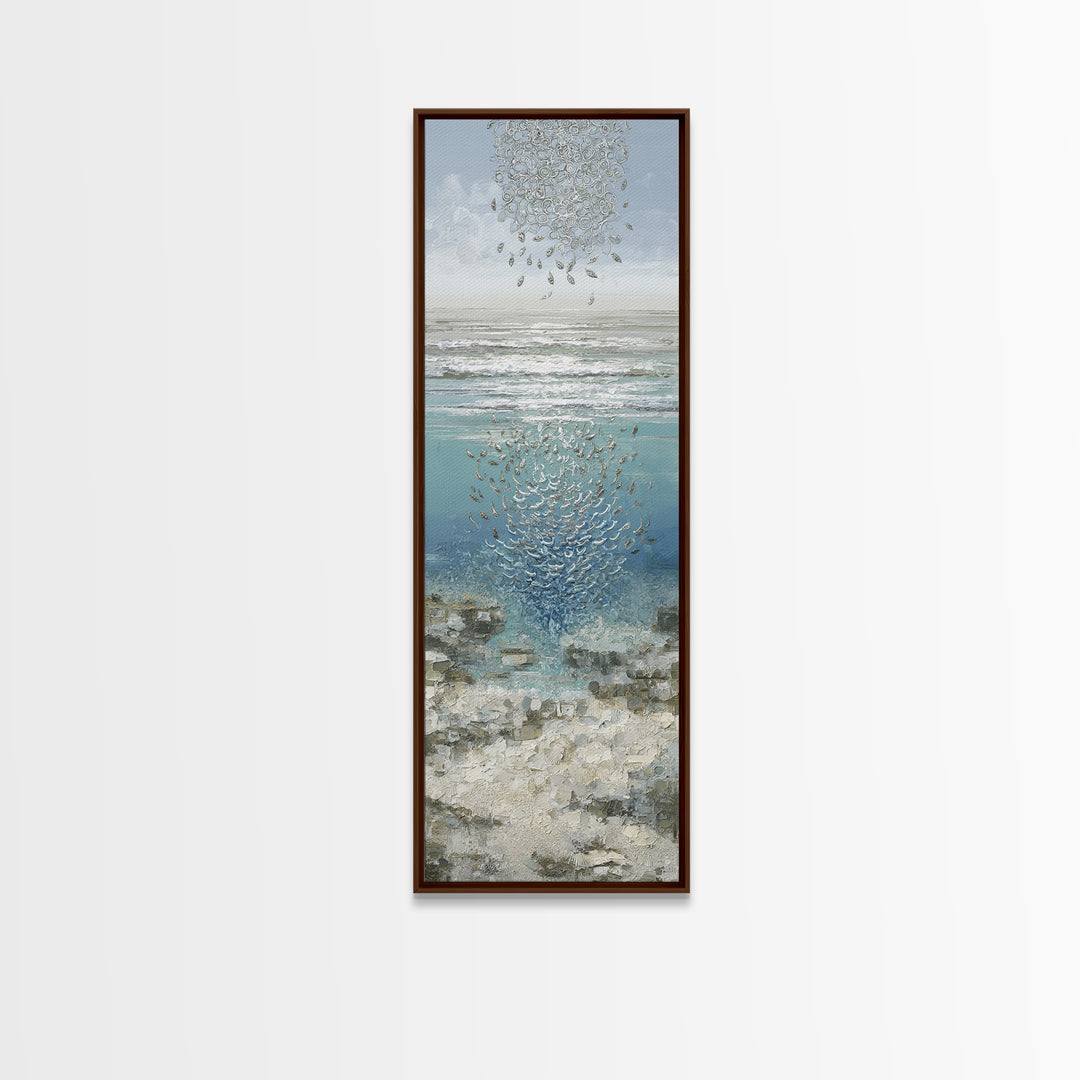 School of Fish Forming a Silver Spiral Canvas Print, Marine Life Art, Minimalist Decor, Living Room Decor, Fine Art, Marine, MLA-1x3-88