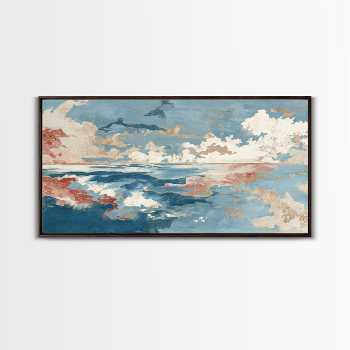 Lobster in Bold Coastal Red Palette Framed Canvas Print, Marine Life Art, Boho Decor, Living Room Decor, Oil Painting, Marine, MLA-2x1-35
