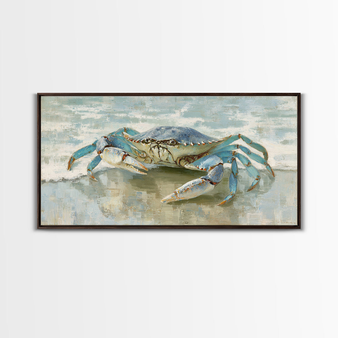 Blue Crab with Painterly Shell Texture Framed Canvas Print, Marine Life Art, Modern Art Print, Living Room Decor, Marine, MLA-2x1-6