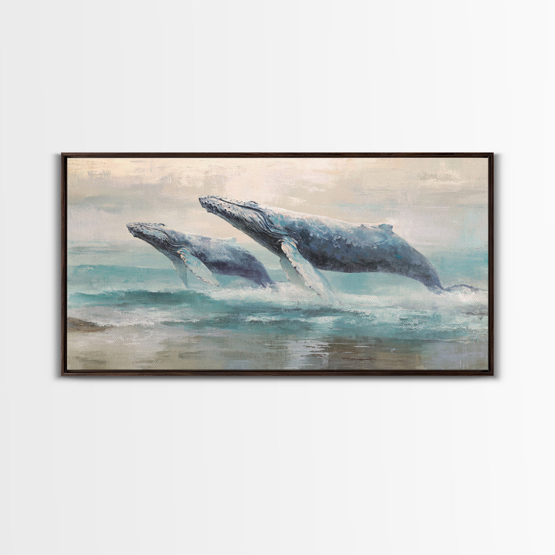 Humpback Whale and Calf Canvas Print, Marine Life Art, Gallery Decor, Living Room Decor, Fine Art, Marine, Minimalist Decor, MLA-2x1-62