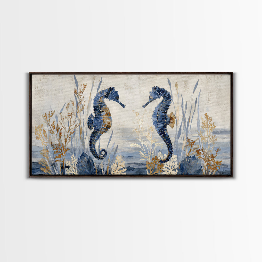 Seahorse Pair Among Sea Grass Canvas Print, Marine Life Art, Luxury Decor, Living Room Decor, Fine Art, Marine, Beach Decor, MLA-2x1-73