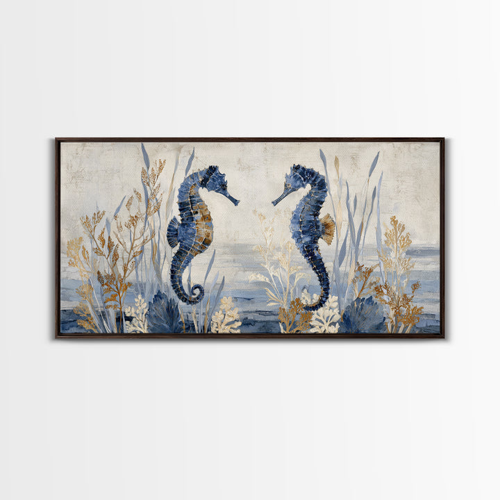 Seahorse Pair Among Sea Grass Canvas Print, Marine Life Art, Luxury Decor, Living Room Decor, Fine Art, Marine, Beach Decor, MLA-2x1-73
