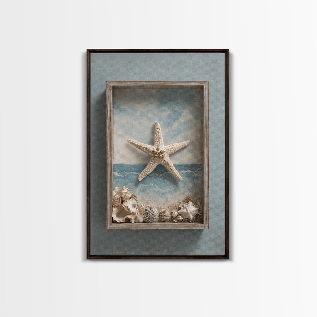 Starfish and Shells Natural Specimen Layout Canvas Print, Marine Life Art, Fine Art Print, Living Room Decor, Fine Art, Marine, MLA-2x3-45