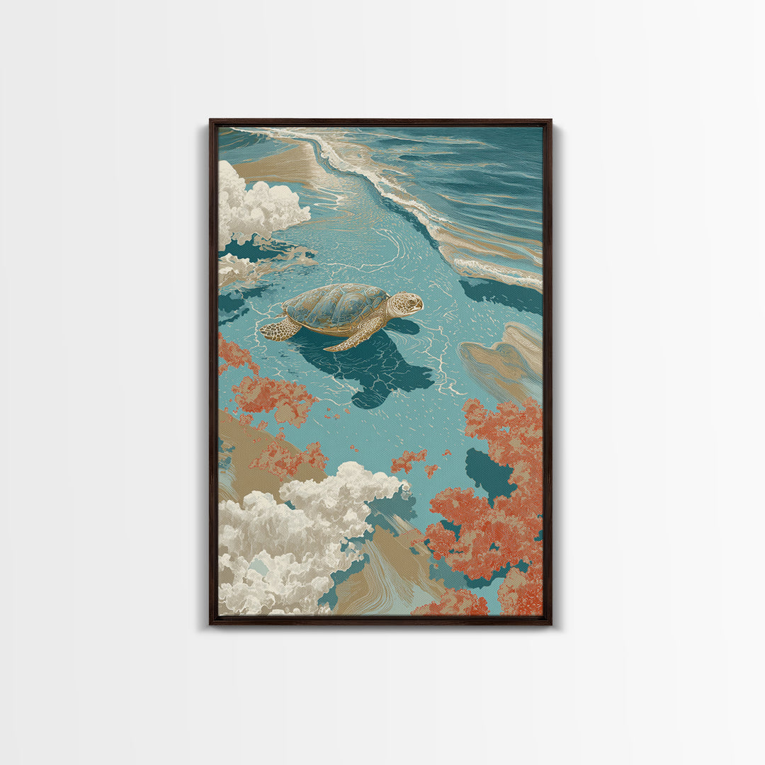 Bioluminescent Plankton Around Swimming Turtle Canvas Print, Marine Life Art, Tropical Wall Art, Living Room Decor, Marine, MLA-2x3-80