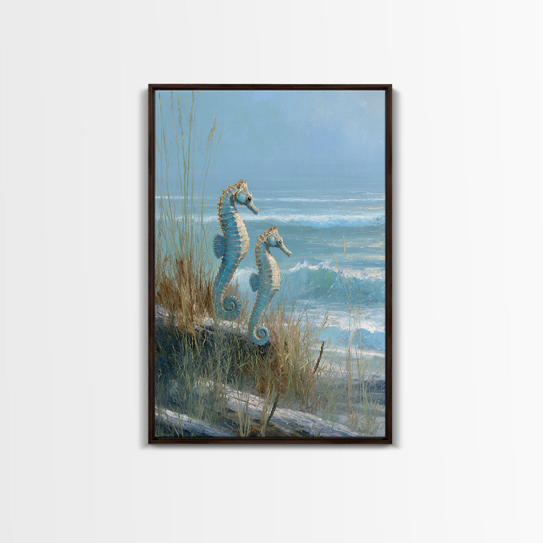 Seahorse Pair Among Sea Grass Framed Canvas Print, Marine Life Art, Contemporary Art, Living Room Decor, Fine Art, Marine, MLA-2x3-85