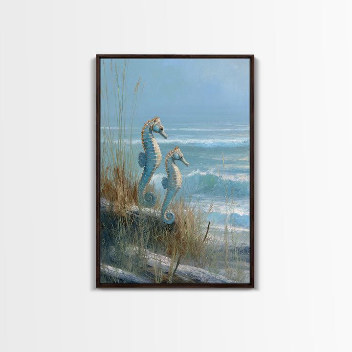 Seahorse Pair Among Sea Grass Framed Canvas Print, Marine Life Art, Contemporary Art, Living Room Decor, Fine Art, Marine, MLA-2x3-85