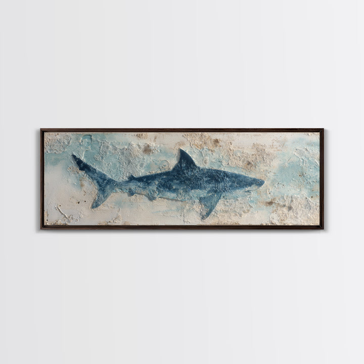 Shark Silhouette in Deep Blue Light Canvas Print, Marine Life Art, Fish Art, Living Room Decor, Abstract Art, Marine, MLA-3x1-100