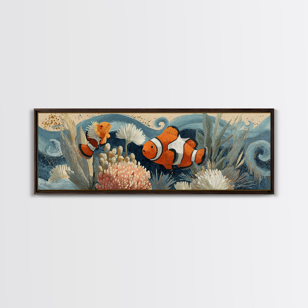 Clownfish Around Anemone Tentacles Canvas Print, Marine Life Art, Marine Life, Living Room Decor, Fine Art, Marine, Art Print, MLA-3x1-36