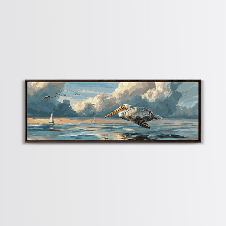 Pelican Diving Toward Fish Near Surface Canvas Print, Marine Life Art, Marine Life, Living Room Decor, Fine Art, Marine, MLA-3x1-39