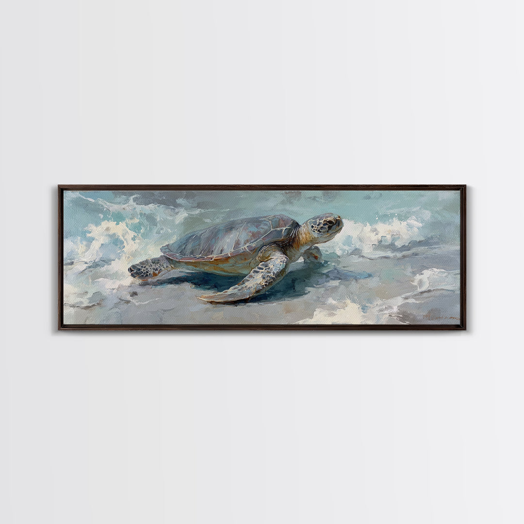 Bioluminescent Plankton Around Swimming Turtle Canvas Print, Marine Life Art, Handmade Art, Living Room Decor, Fine Art, Marine, MLA-3x1-40