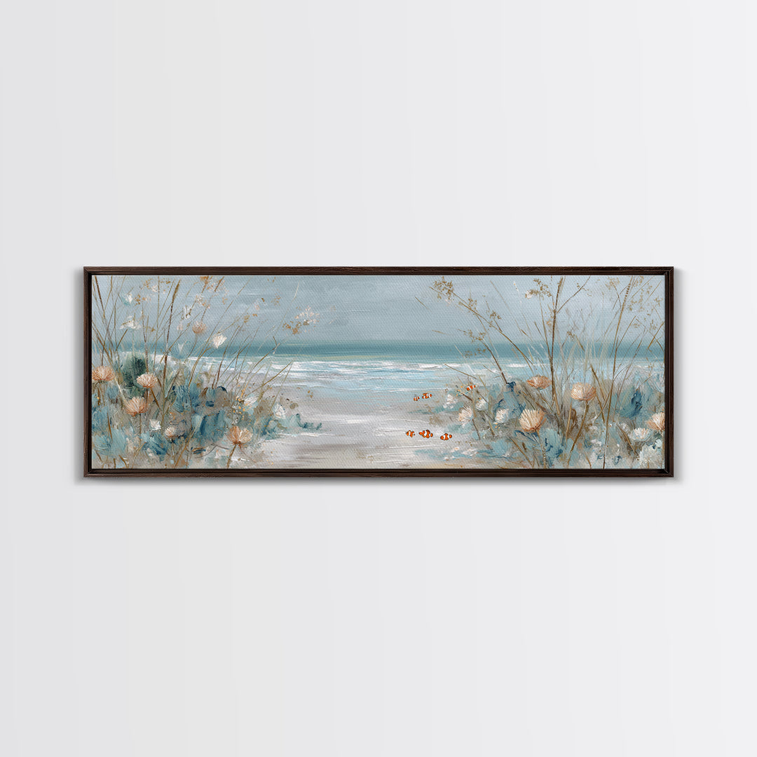 Clownfish Around Anemone Tentacles Framed Canvas Print, Marine Life Art, Contemporary Art, Living Room Decor, Fine Art, Marine, MLA-3x1-84