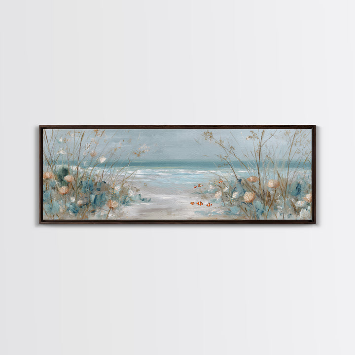 Clownfish Around Anemone Tentacles Framed Canvas Print, Marine Life Art, Contemporary Art, Living Room Decor, Fine Art, Marine, MLA-3x1-84